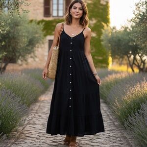 Universal Thread Black Button Down Maxi Dress Pockets M